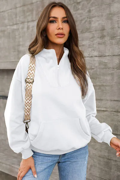 Lucille Quarter Zip Dropped Shoulder Sweatshirt