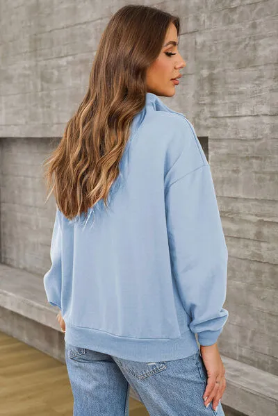 Lucille Quarter Zip Dropped Shoulder Sweatshirt