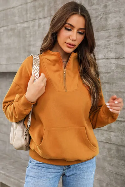 Lucille Quarter Zip Dropped Shoulder Sweatshirt