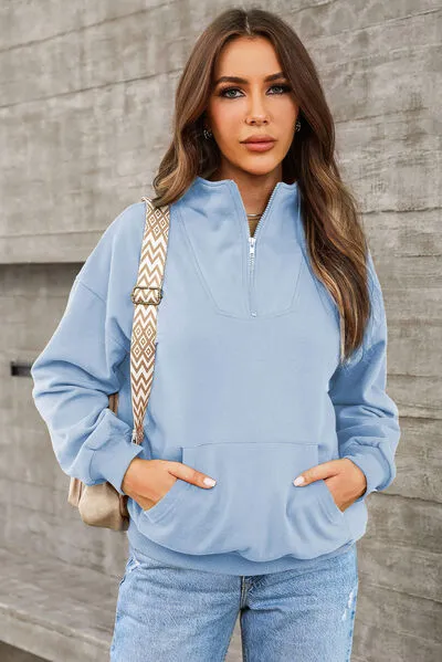 Lucille Quarter Zip Dropped Shoulder Sweatshirt