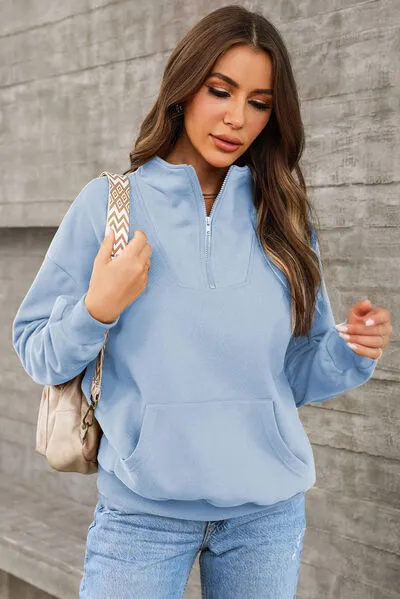 Lucille Quarter Zip Dropped Shoulder Sweatshirt