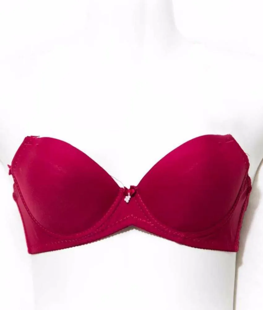 Maroon Pushup Bra - Massage Form Bra with Removable Straps - Underwired Single Padded Bra