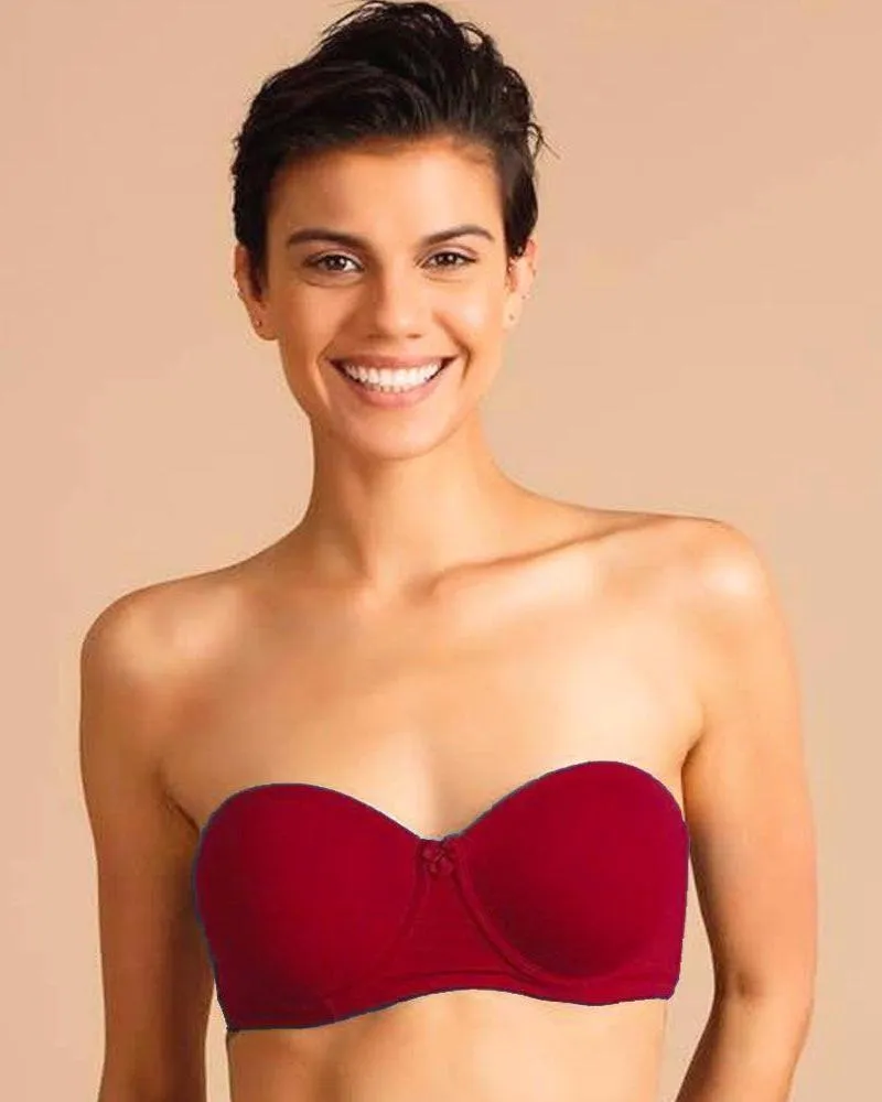Maroon Pushup Bra - Massage Form Bra with Removable Straps - Underwired Single Padded Bra