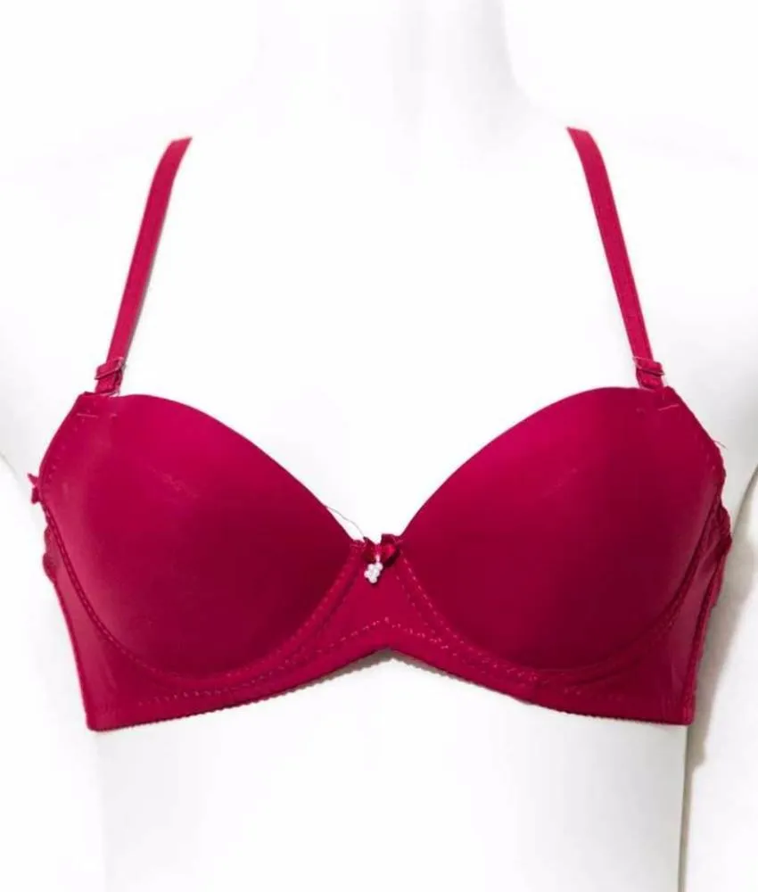 Maroon Pushup Bra - Massage Form Bra with Removable Straps - Underwired Single Padded Bra