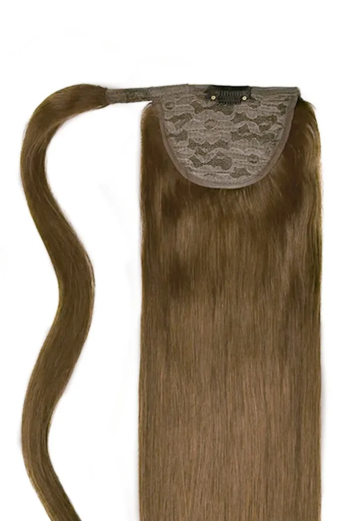 Medium Ash Brown (#8) Straight Up Wrap Around Ponytail Extension