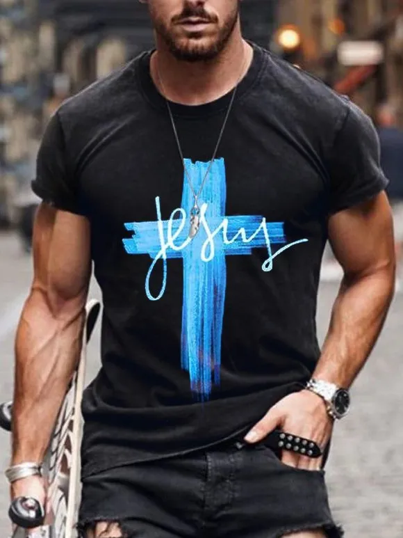 Men's Jesus Print Comfy Tee