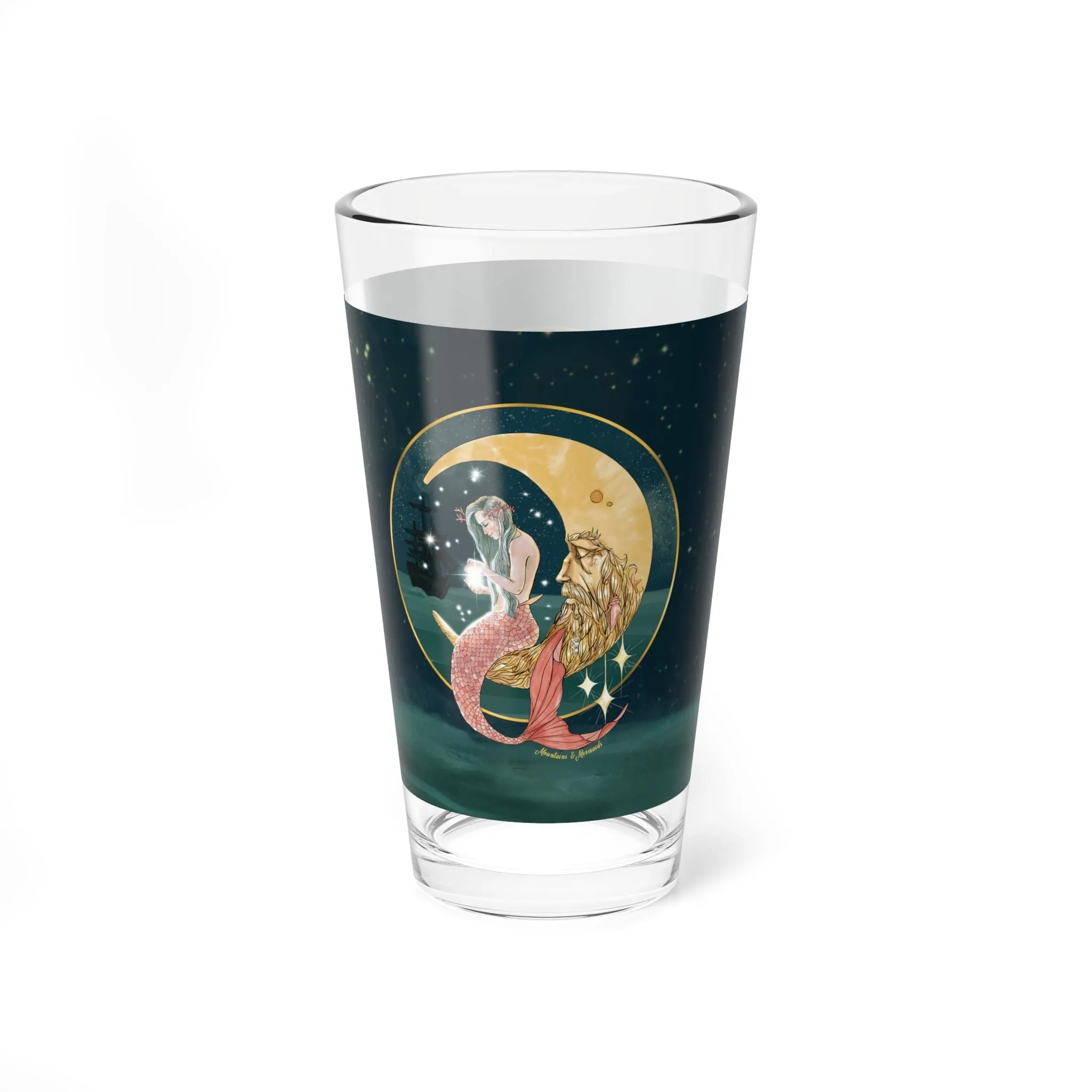 MERMAID IN THE MOON PINT GLASS, 16OZ