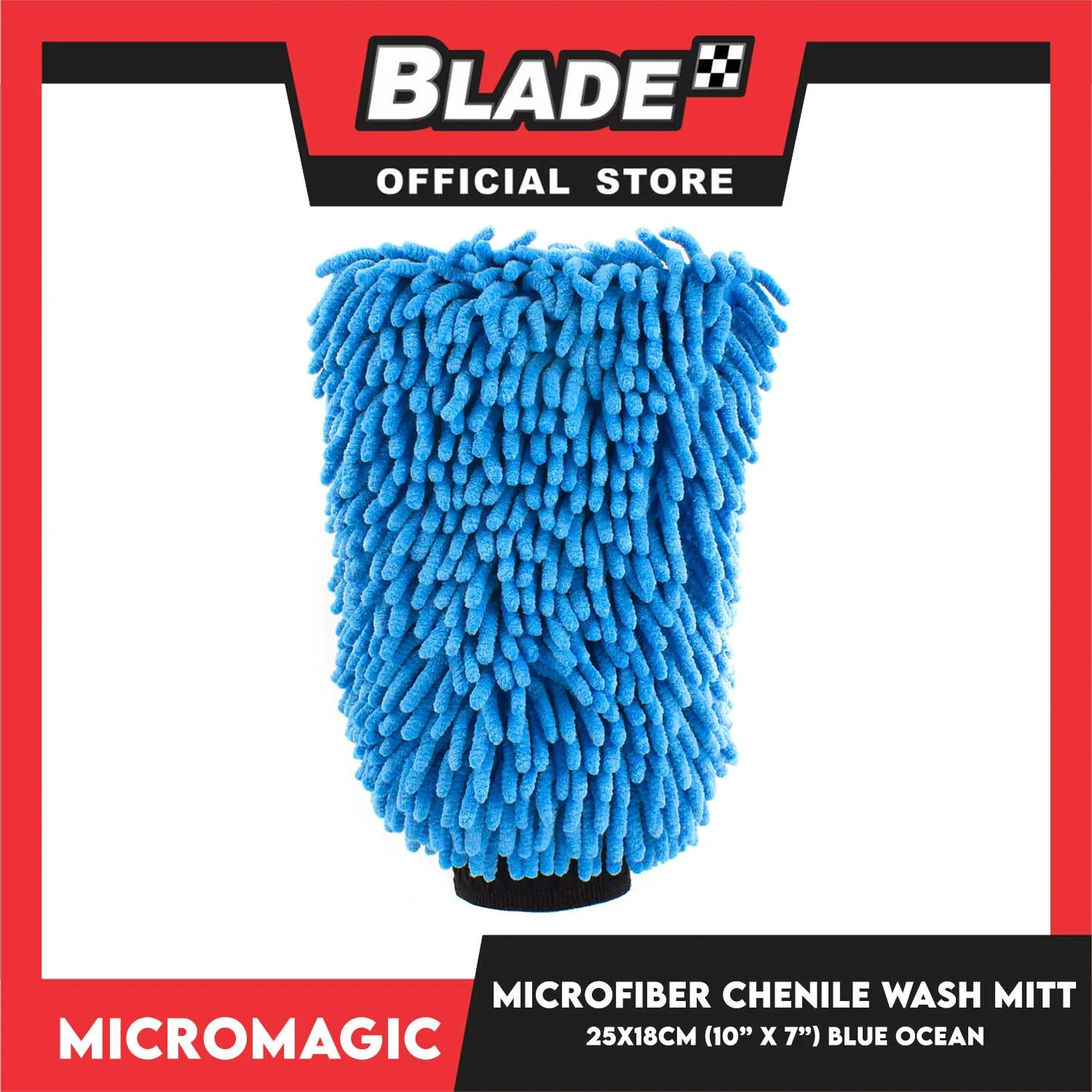 Micromagic MicroFiber Chenille Wash Mitt 25cm x 18cm (Ocean Blue Chenille) Secure Fit, Highly Absorbent