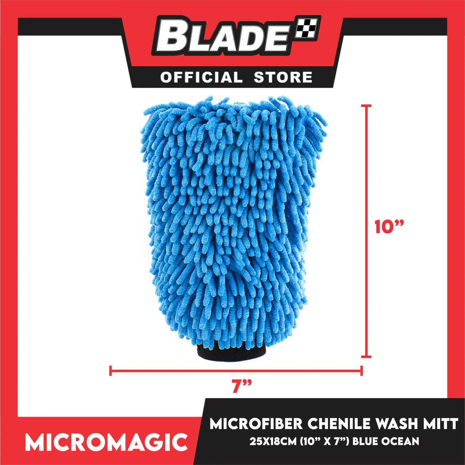 Micromagic MicroFiber Chenille Wash Mitt 25cm x 18cm (Ocean Blue Chenille) Secure Fit, Highly Absorbent
