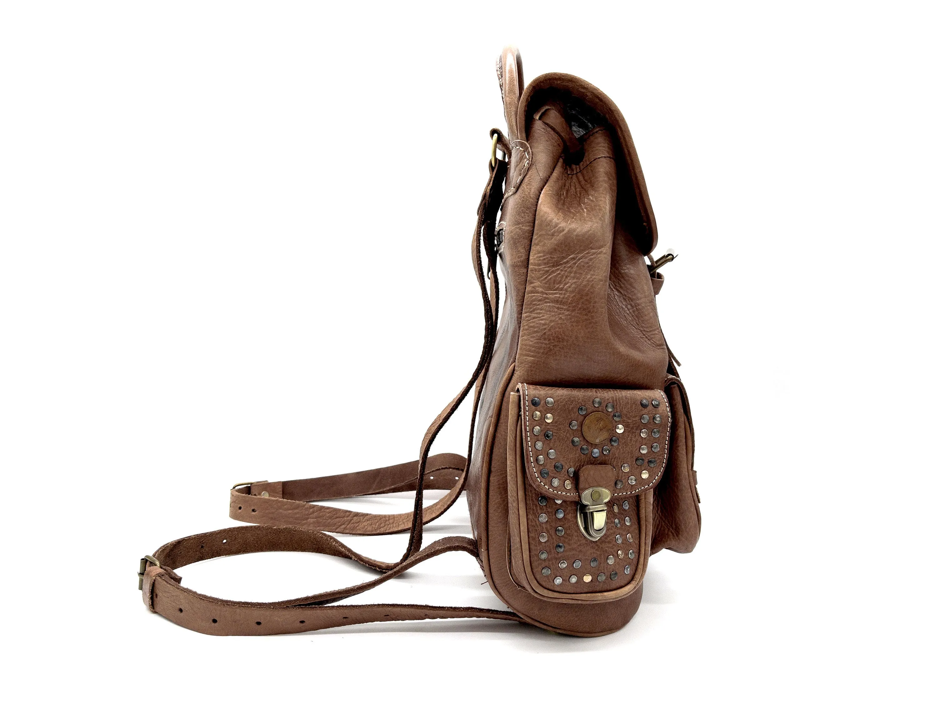 Moroccan Leather Boho Backpack - Vintage Style Women's Travel Rucksack