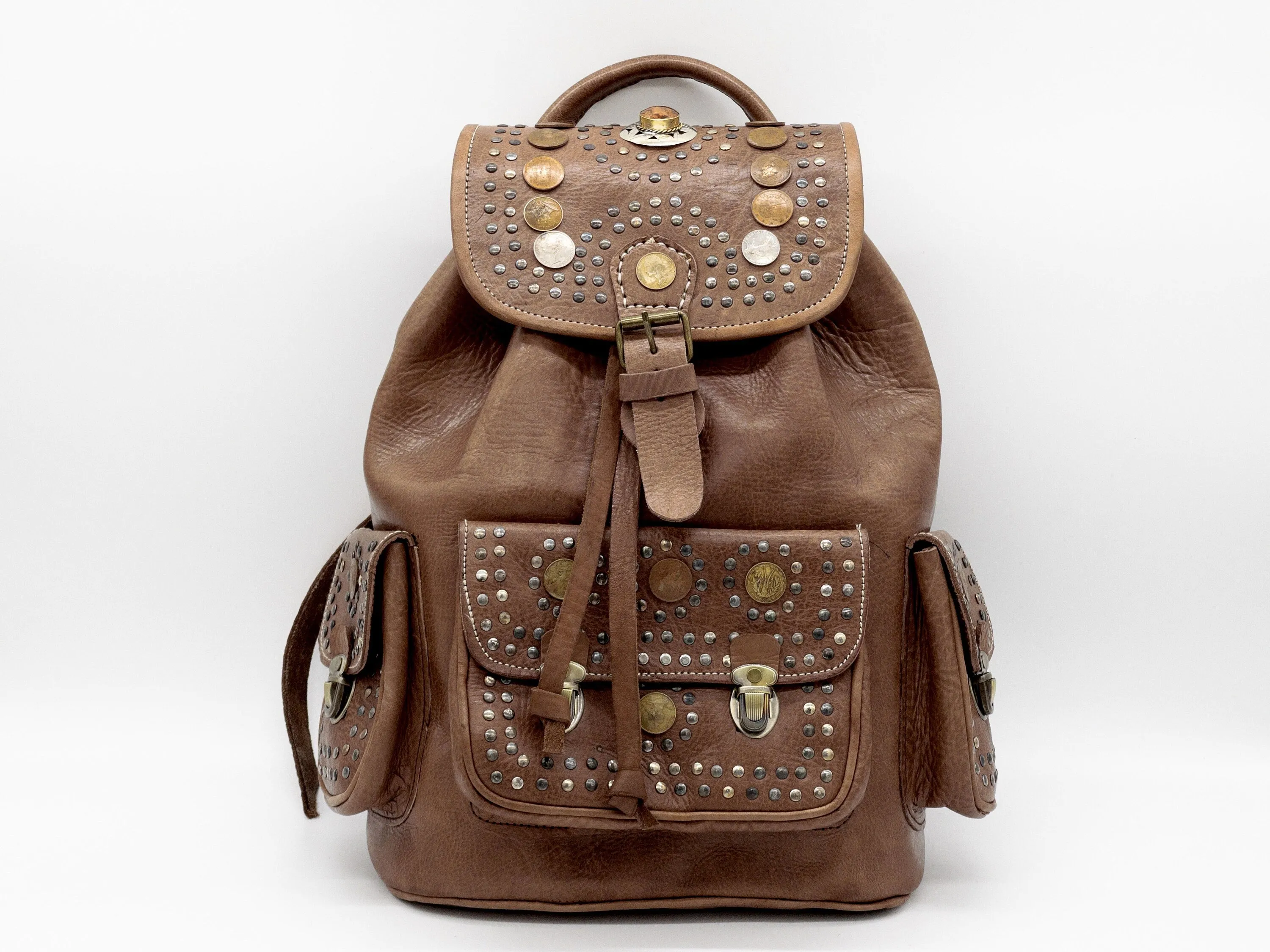 Moroccan Leather Boho Backpack - Vintage Style Women's Travel Rucksack