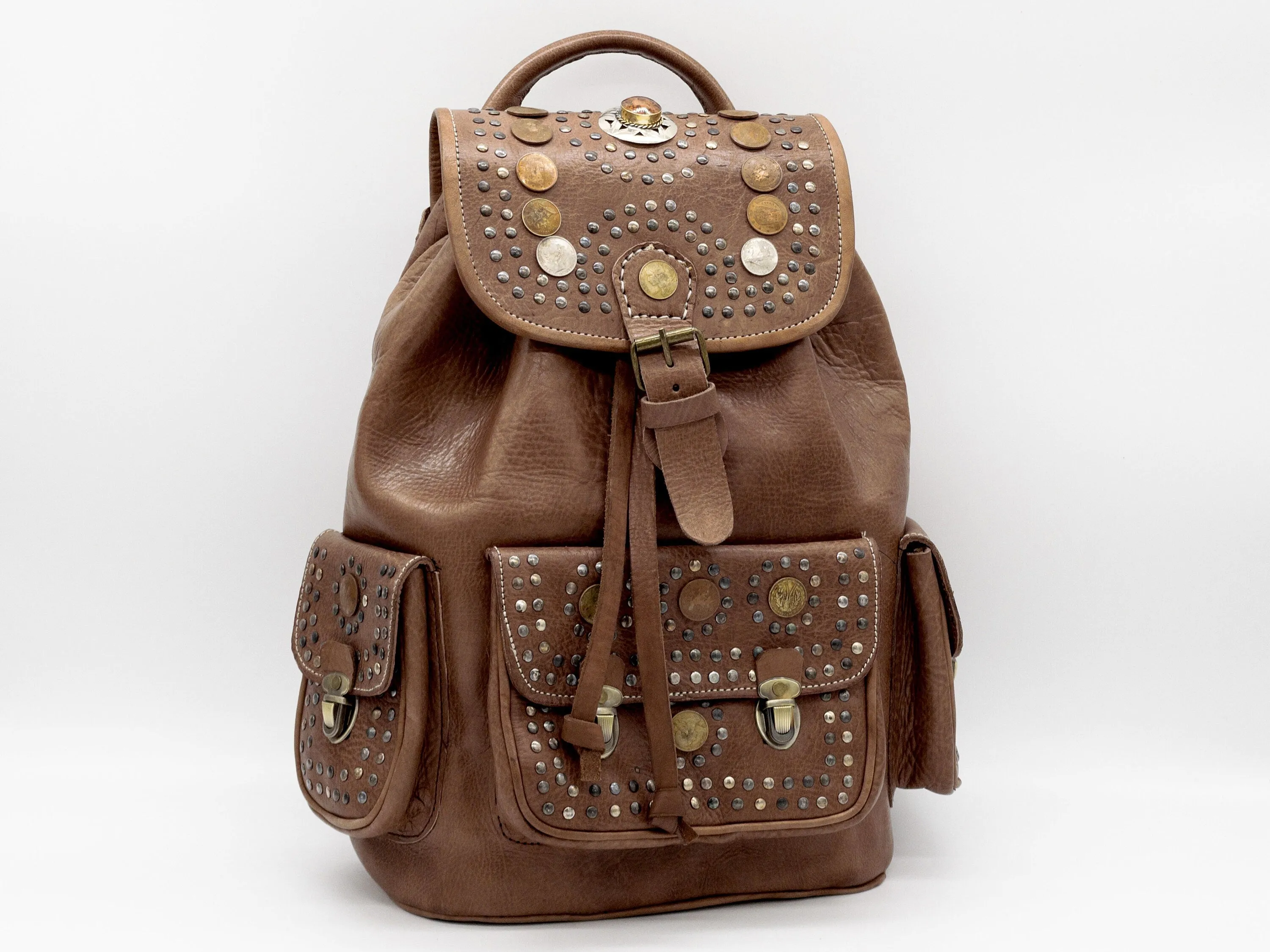 Moroccan Leather Boho Backpack - Vintage Style Women's Travel Rucksack