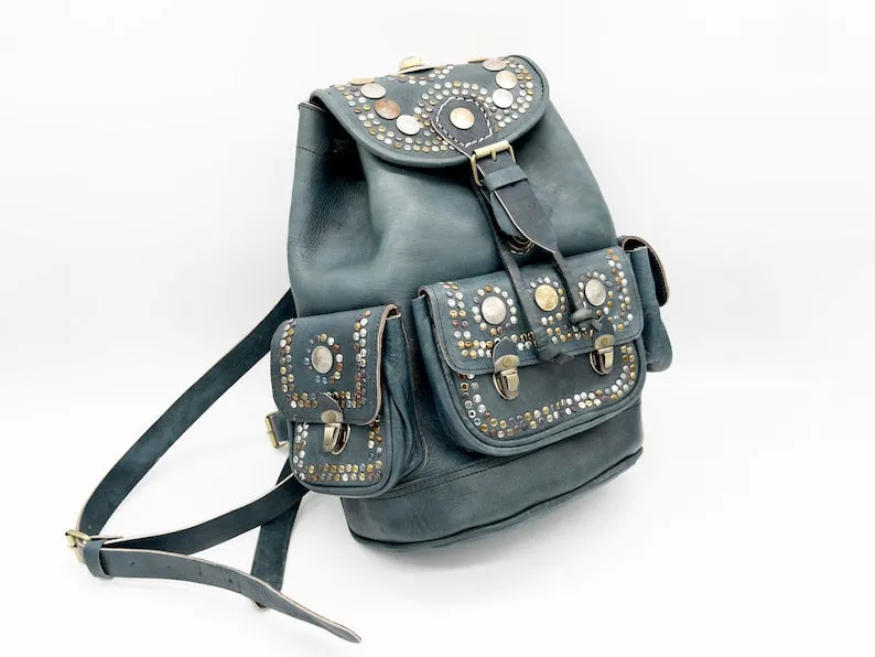 Moroccan Leather Boho Backpack - Vintage Style Women's Travel Rucksack