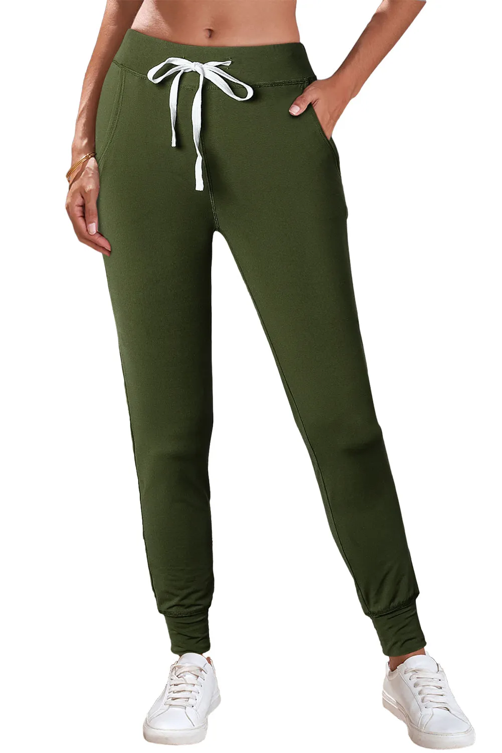 Moss Green Drawstring Waist Pocketed Joggers