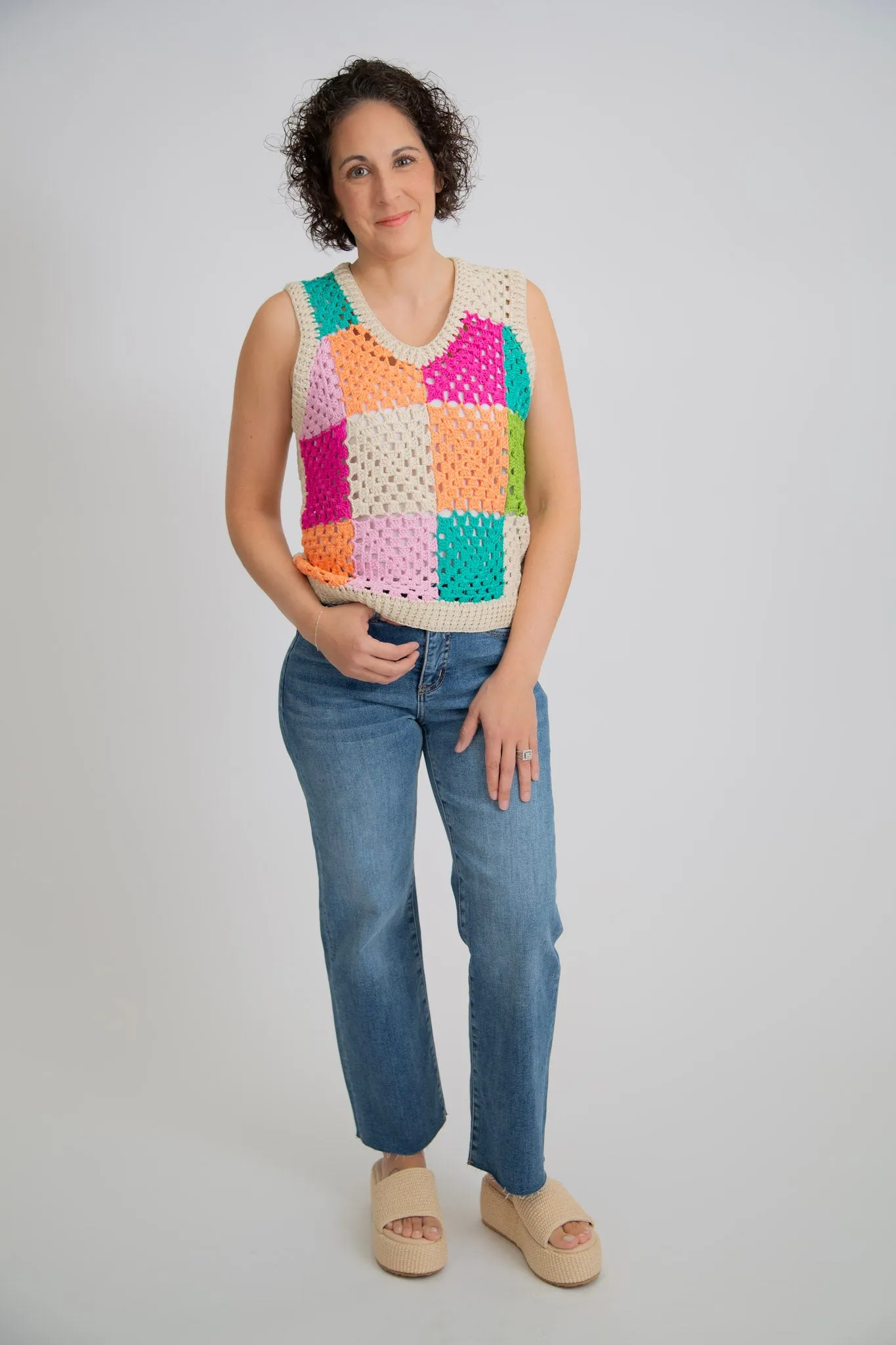 Multi Color Crochet Sweater Vest