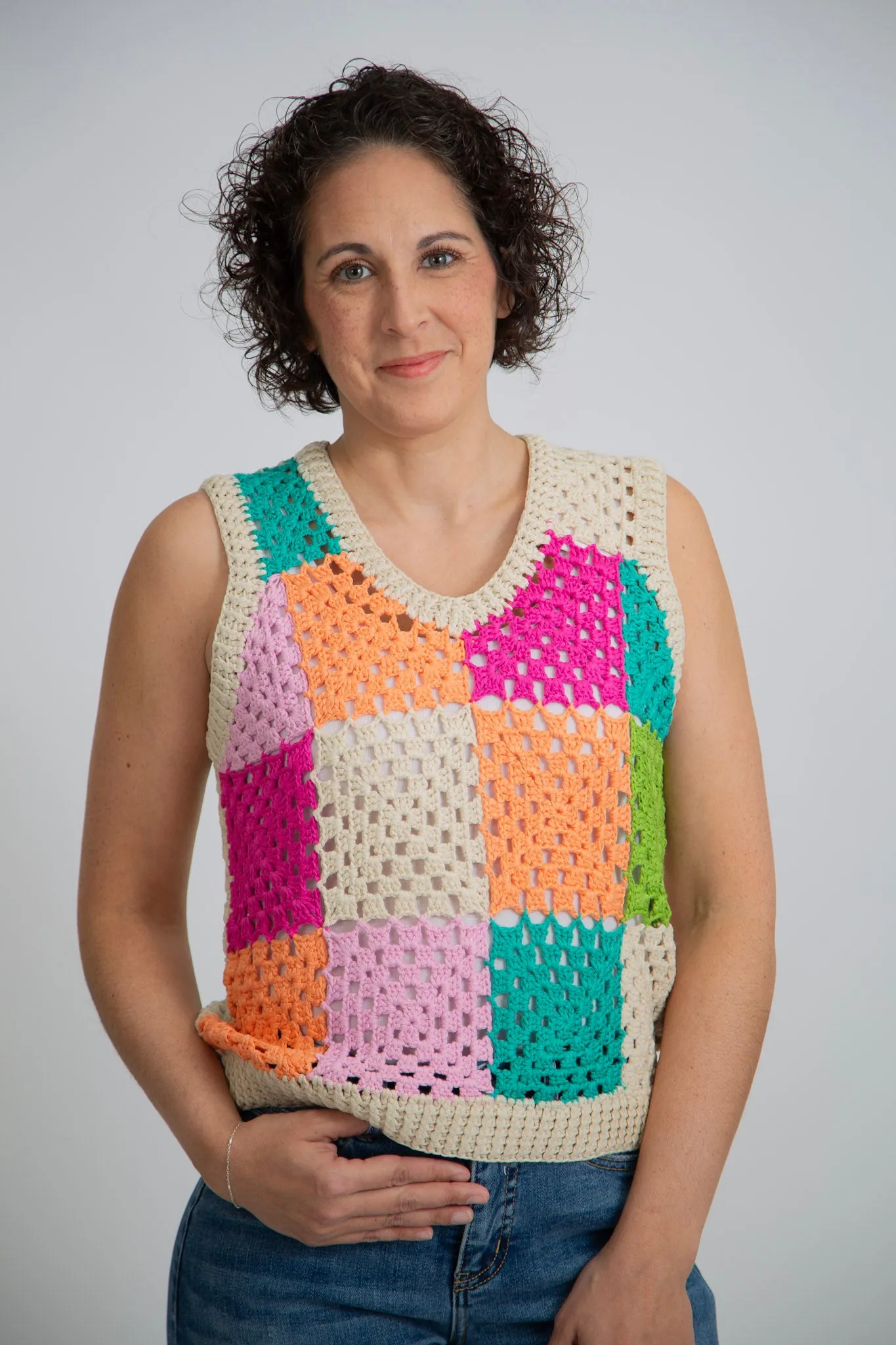Multi Color Crochet Sweater Vest