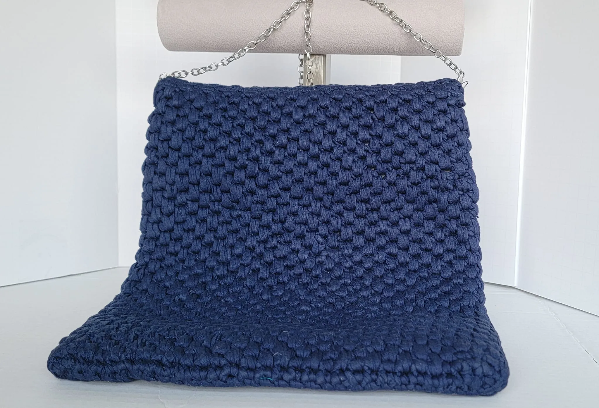 MYUS125 - Navy Blue Color Crochet Bag with a metal handle