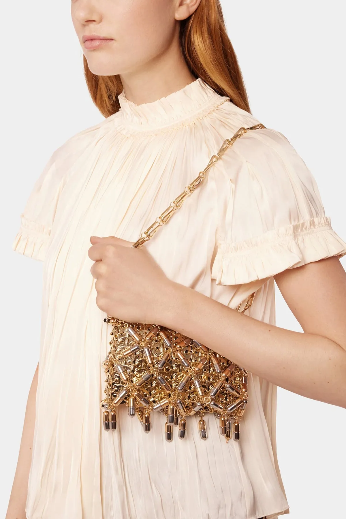 Nano 1969 Pill Chainmail Shoulder Bag in Gold Silver