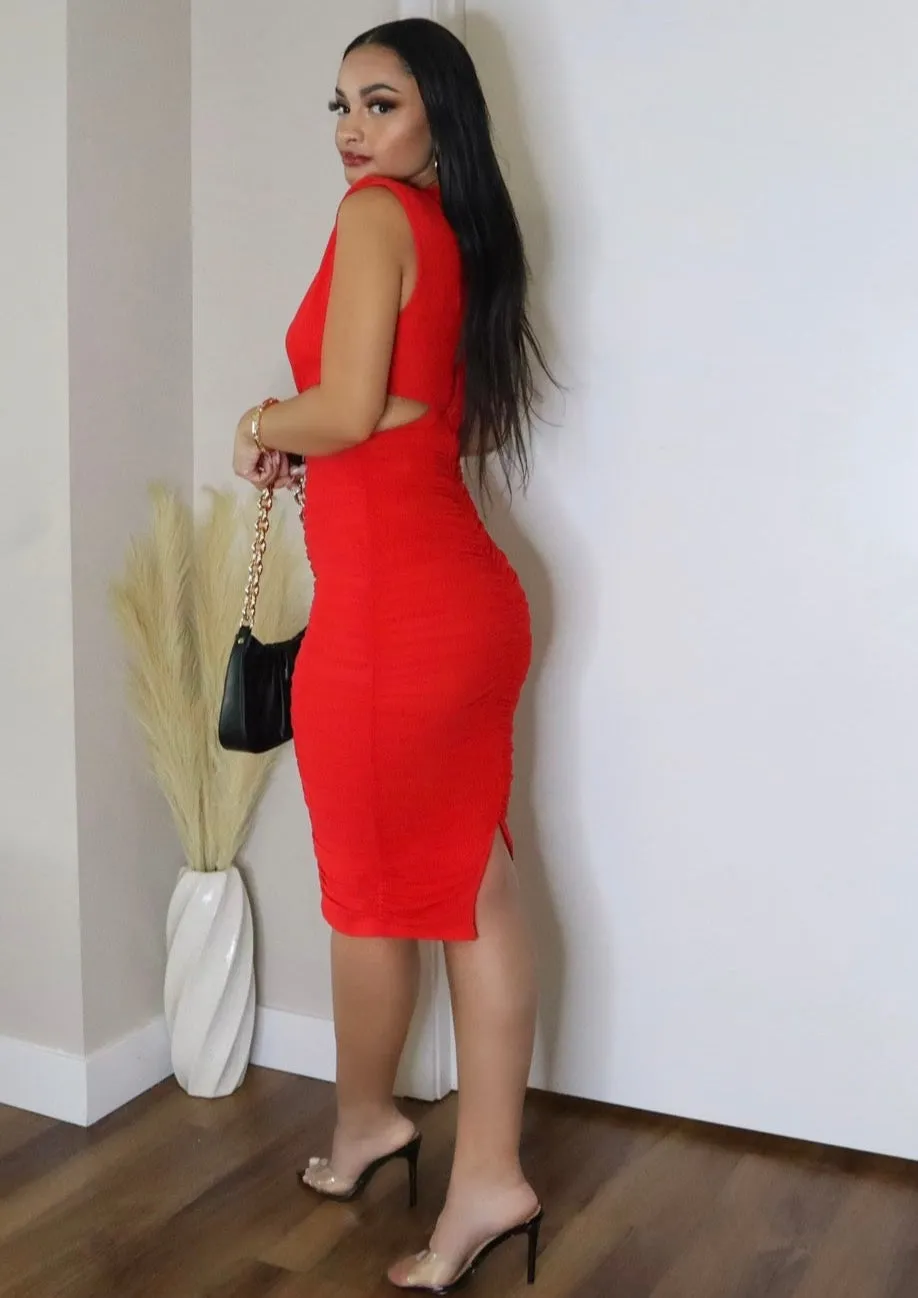 Naomi V-Plunge Side Cutout Midi Dress
