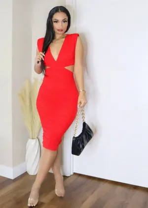 Naomi V-Plunge Side Cutout Midi Dress