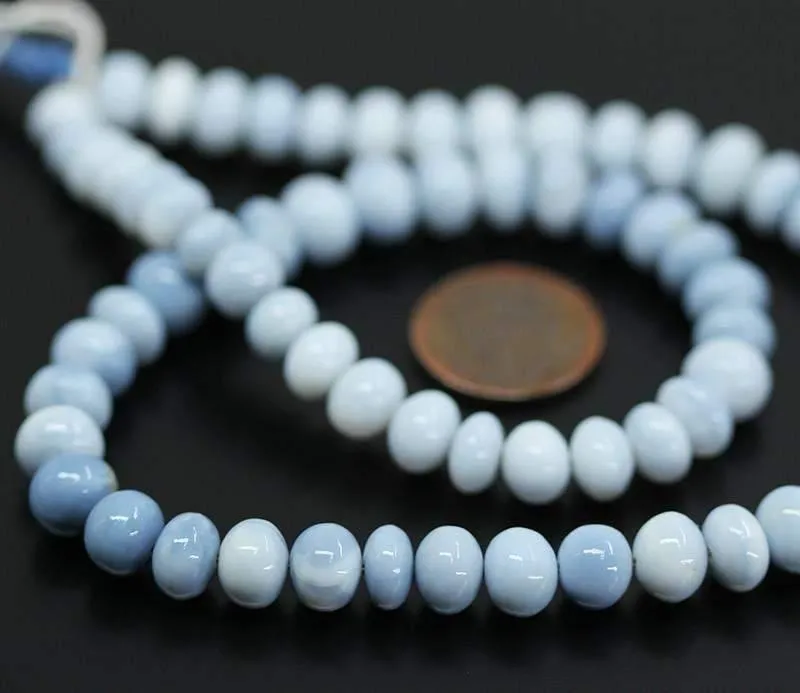 Natural Blue Opal Smooth Rondelle Beads 6.5mm 10mm 8inches