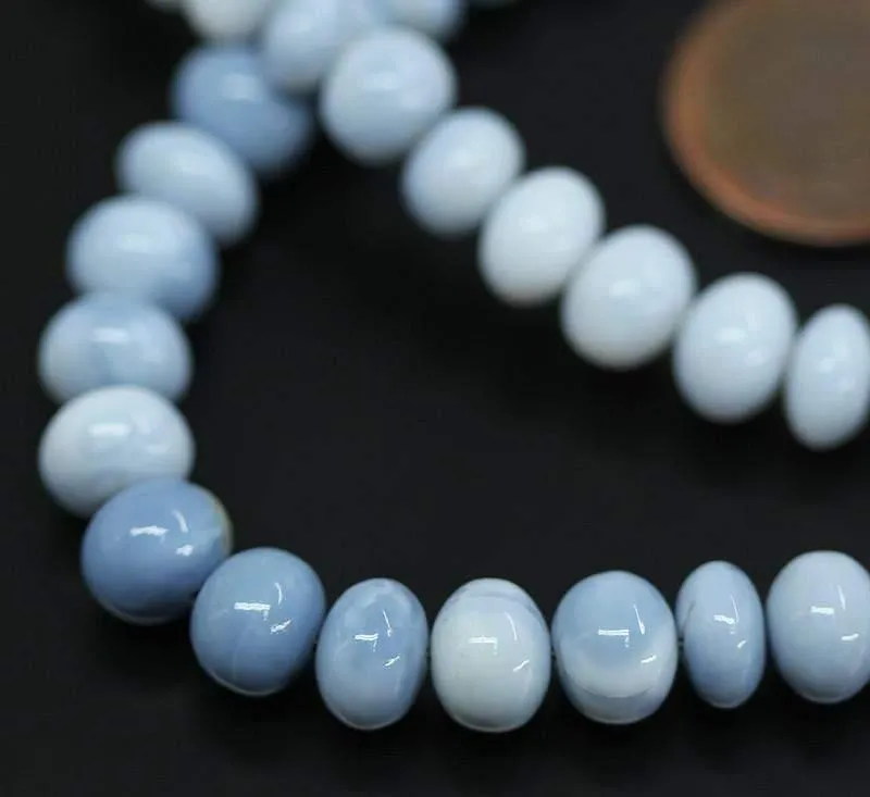 Natural Blue Opal Smooth Rondelle Beads 6.5mm 10mm 8inches
