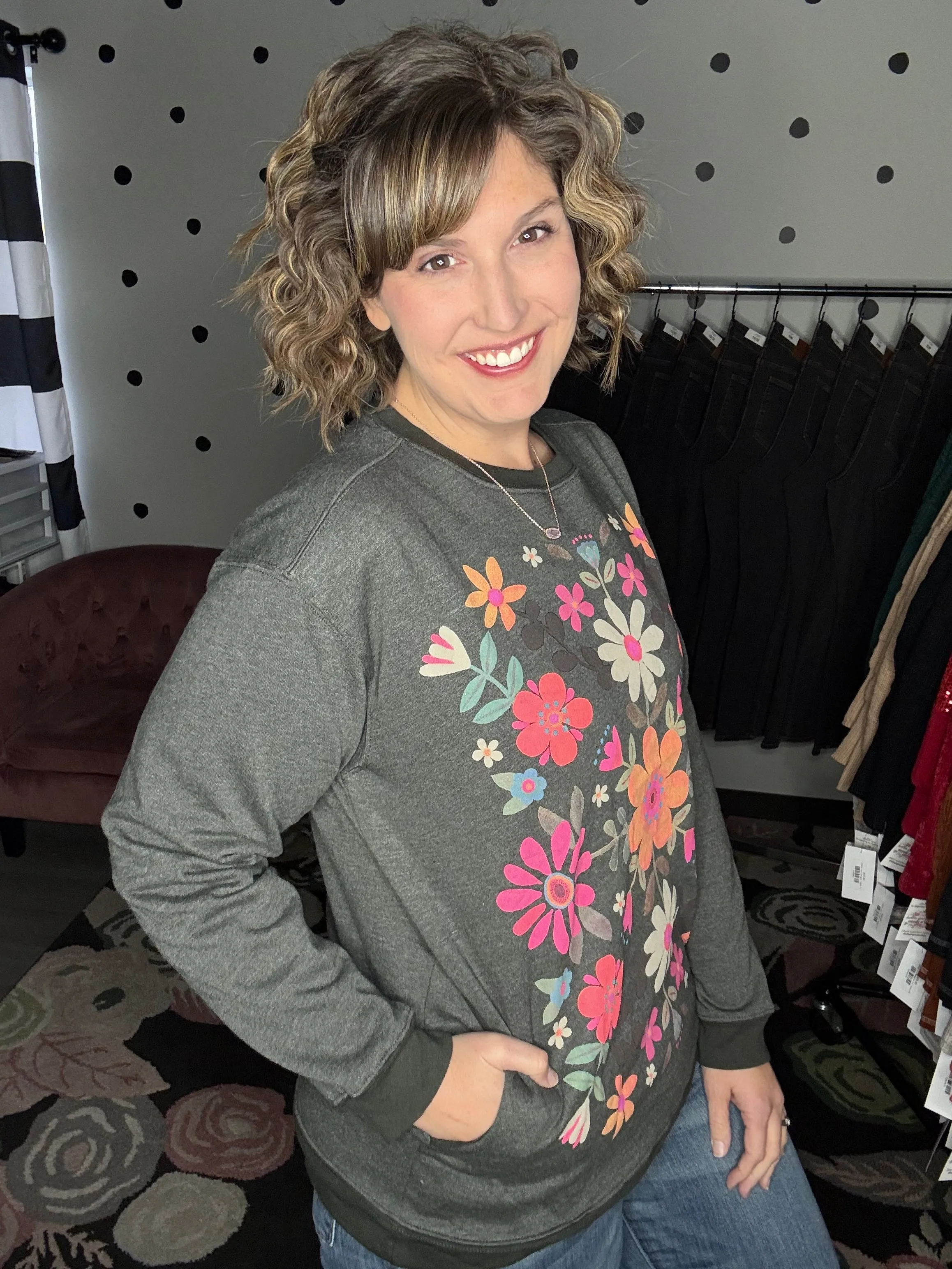Natural Life Comfy Pocket Sweatshirt | Folk Flower