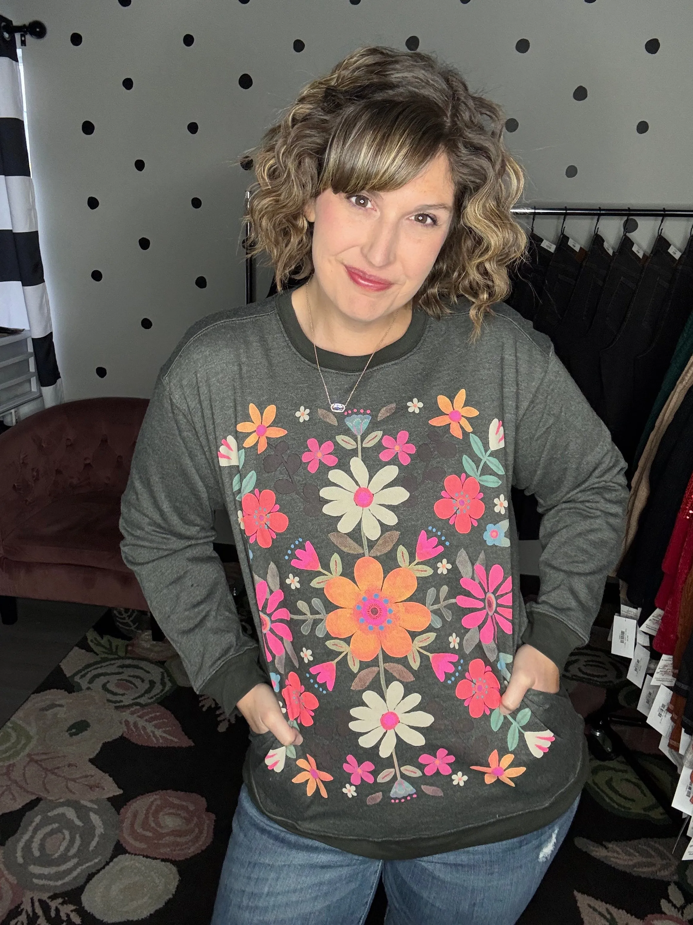 Natural Life Comfy Pocket Sweatshirt | Folk Flower