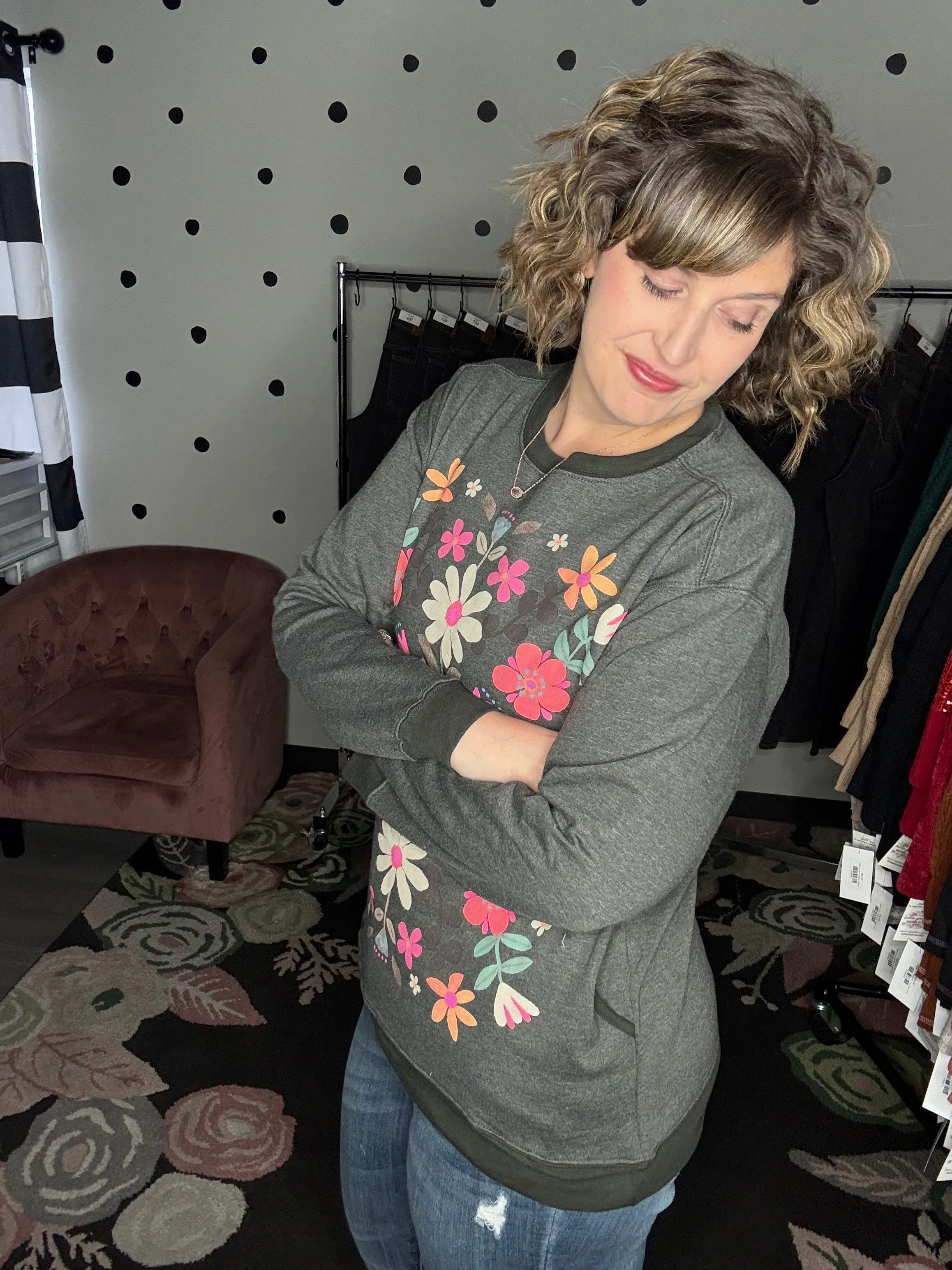 Natural Life Comfy Pocket Sweatshirt | Folk Flower