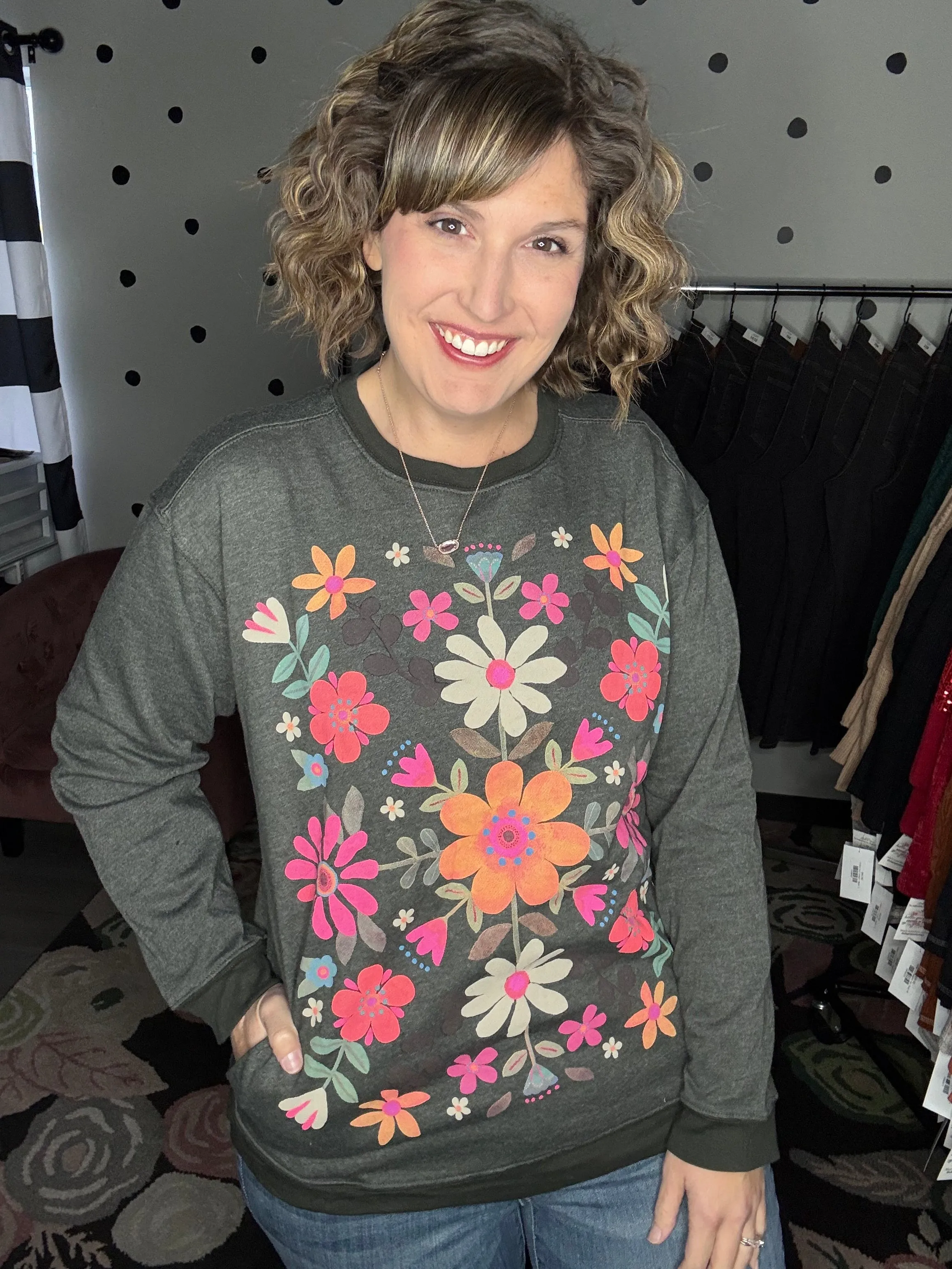 Natural Life Comfy Pocket Sweatshirt | Folk Flower