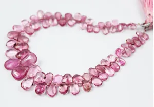 Natural Rubellite Pink Tourmaline Smooth Pear Drop Briolette Beads 4" 5mm 12mm