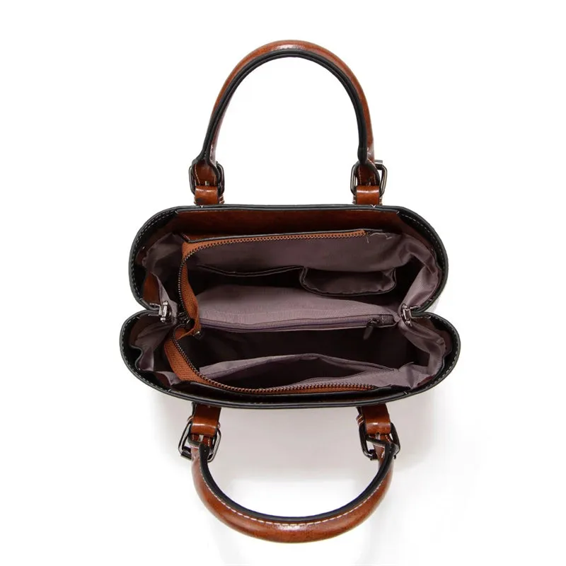New Retro Style Fashion Simple PU Leather Soft Handbags