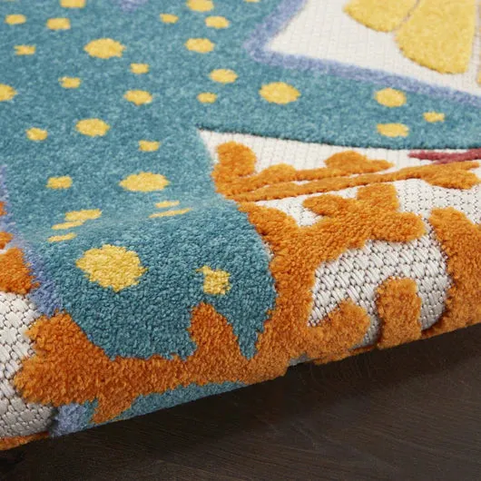 NEW STUNNING MASSIVE COASTAL ALOHA ALH24 MULTICOLOUR INDOOR/OUTDOOR RUG 9FT 6 INCH X 13FT! RETAILS $746 