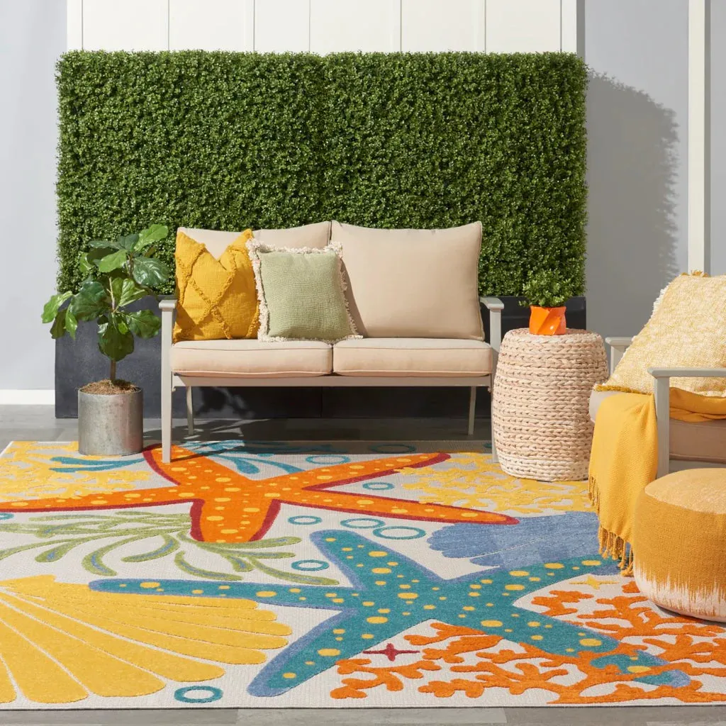 NEW STUNNING MASSIVE COASTAL ALOHA ALH24 MULTICOLOUR INDOOR/OUTDOOR RUG 9FT 6 INCH X 13FT! RETAILS $746 