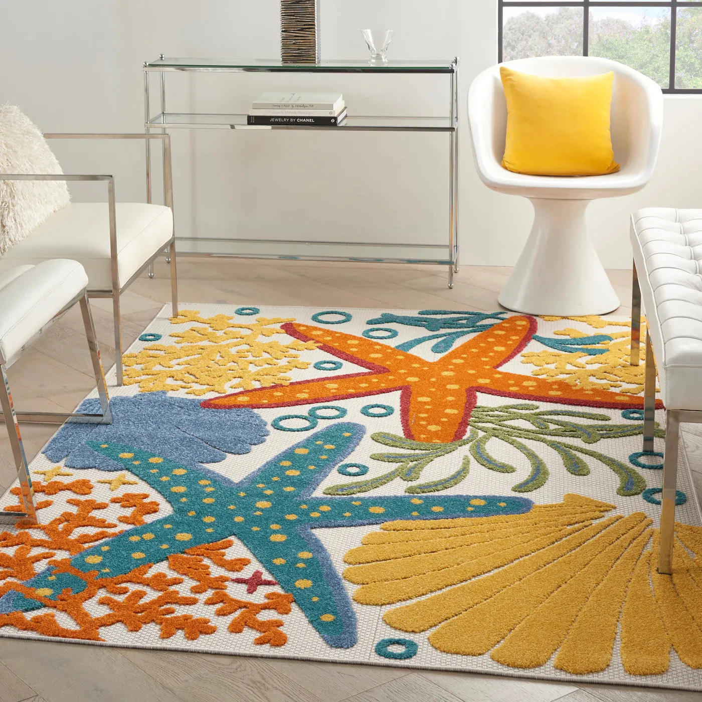 NEW STUNNING MASSIVE COASTAL ALOHA ALH24 MULTICOLOUR INDOOR/OUTDOOR RUG 9FT 6 INCH X 13FT! RETAILS $746 