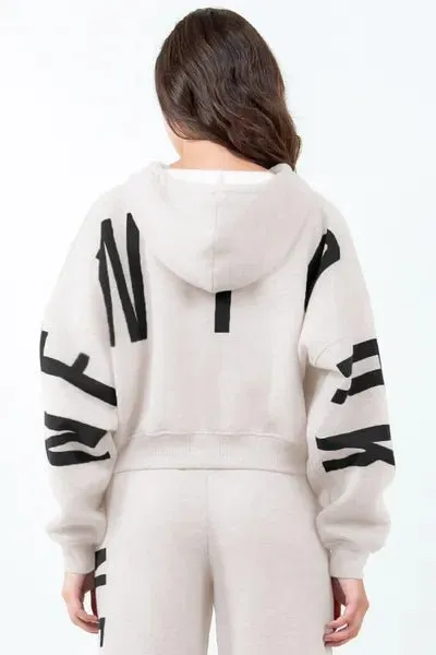 New York Cropped Hoodie - Cream