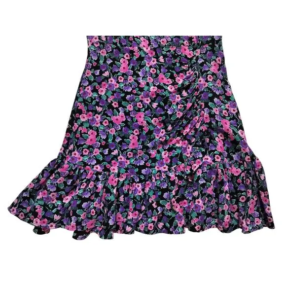 New Zara womens floral long sleeve purple pink mini dress size S