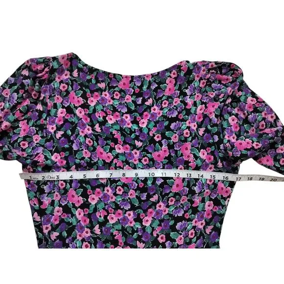 New Zara womens floral long sleeve purple pink mini dress size S