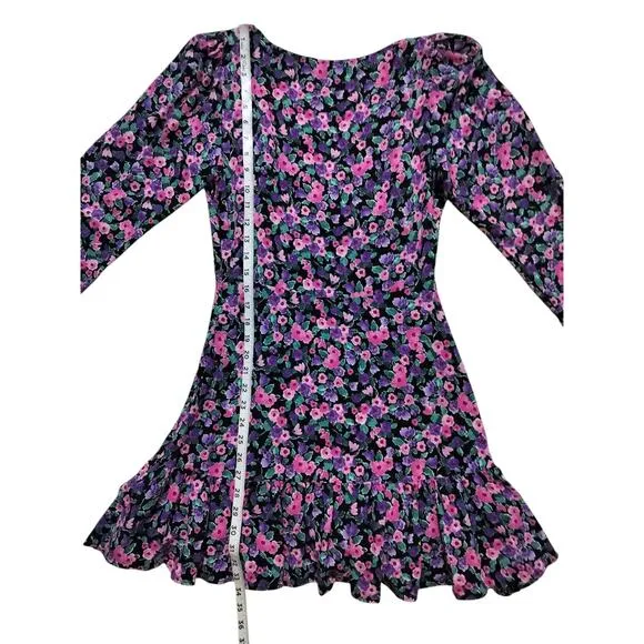 New Zara womens floral long sleeve purple pink mini dress size S