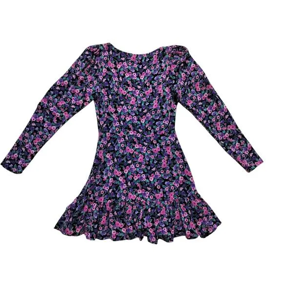 New Zara womens floral long sleeve purple pink mini dress size S
