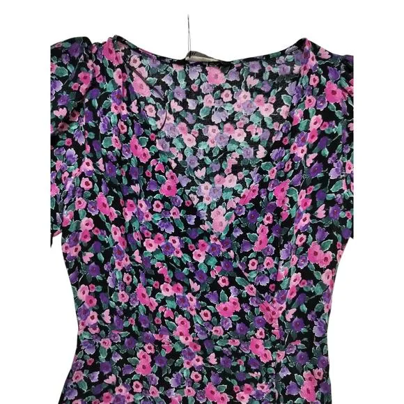New Zara womens floral long sleeve purple pink mini dress size S