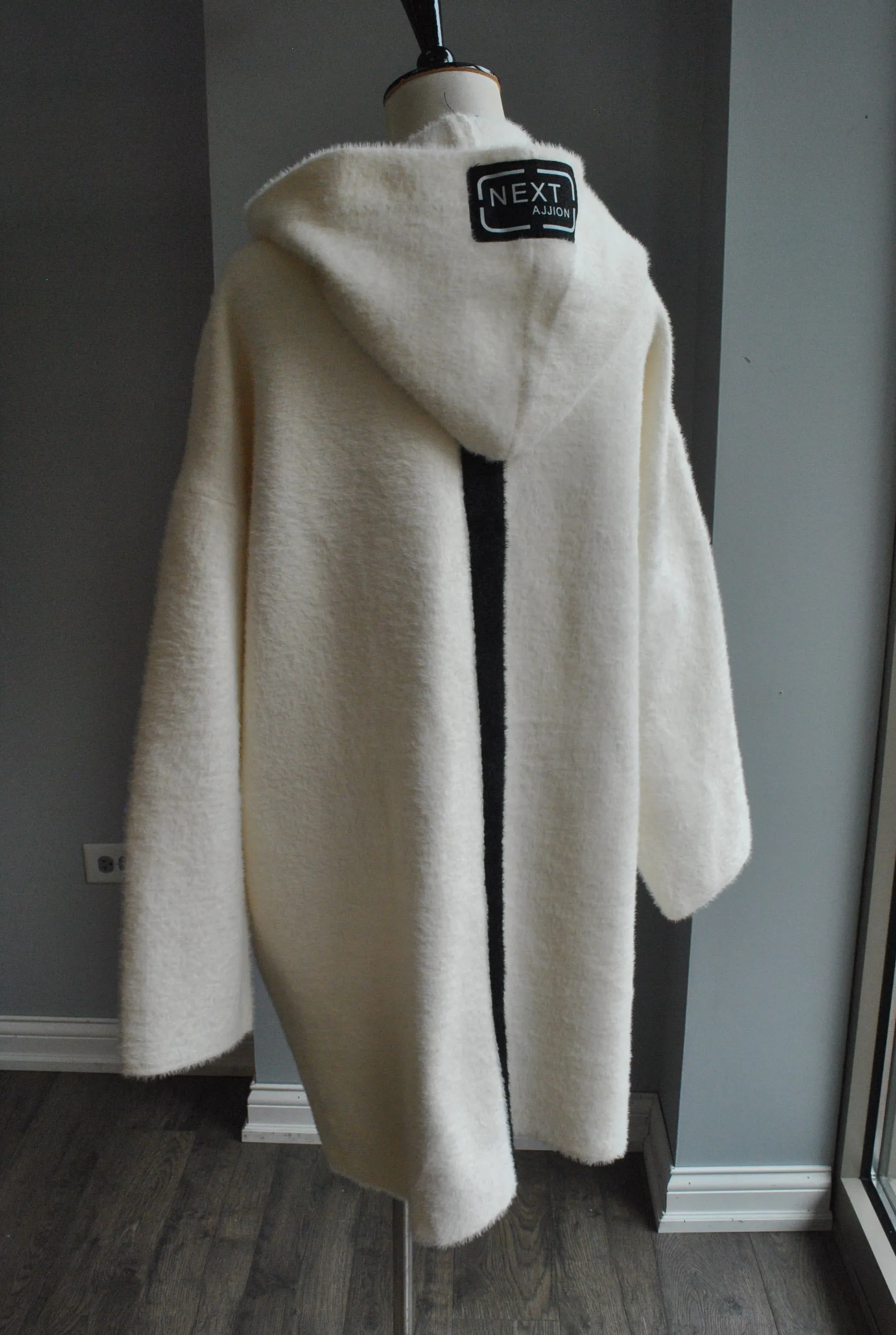 OFF WHITE CASUAL ALPAKA COAT WITH A HOODIE
