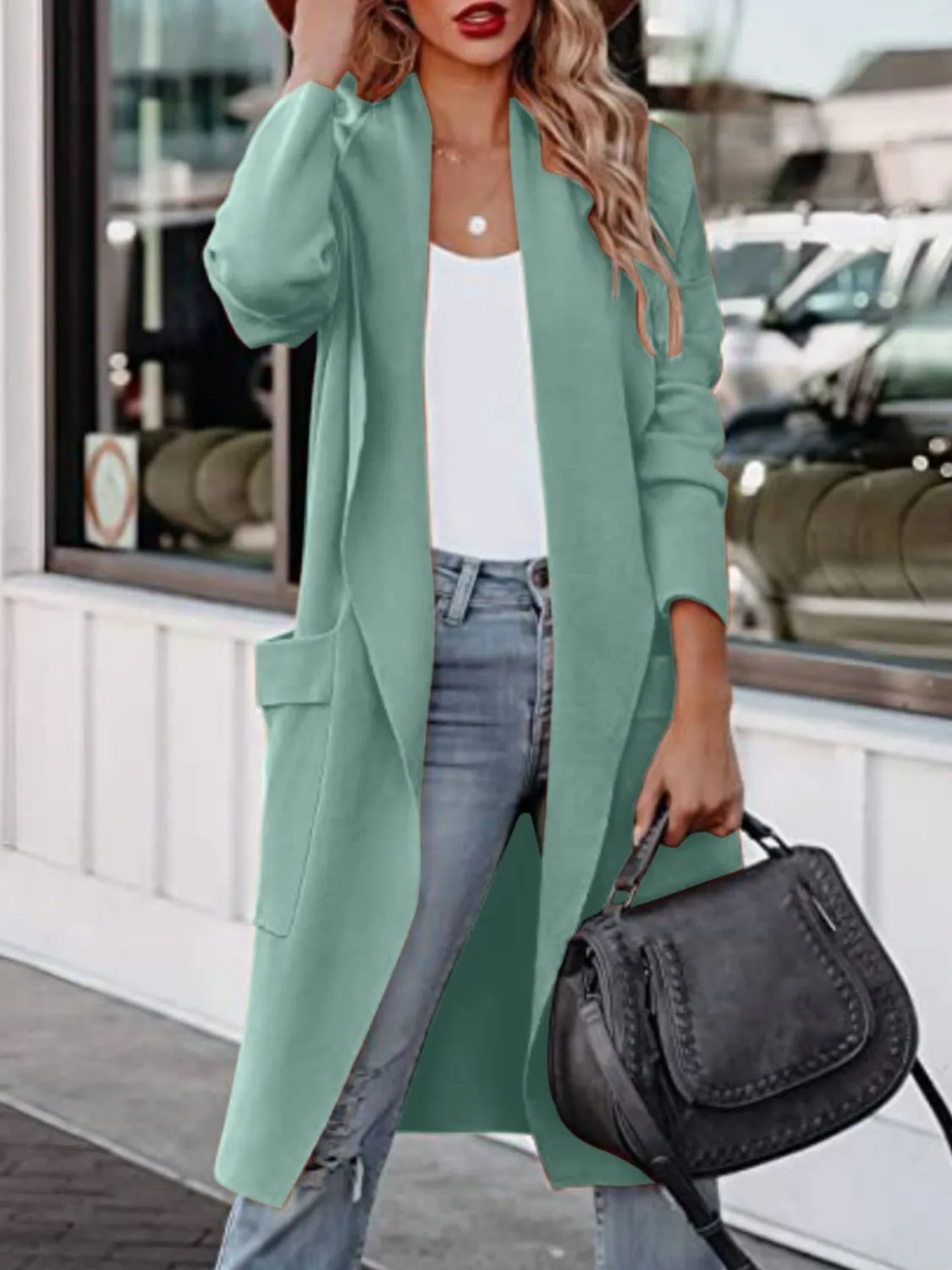 Open Front Dropped Shoulder Cardigan