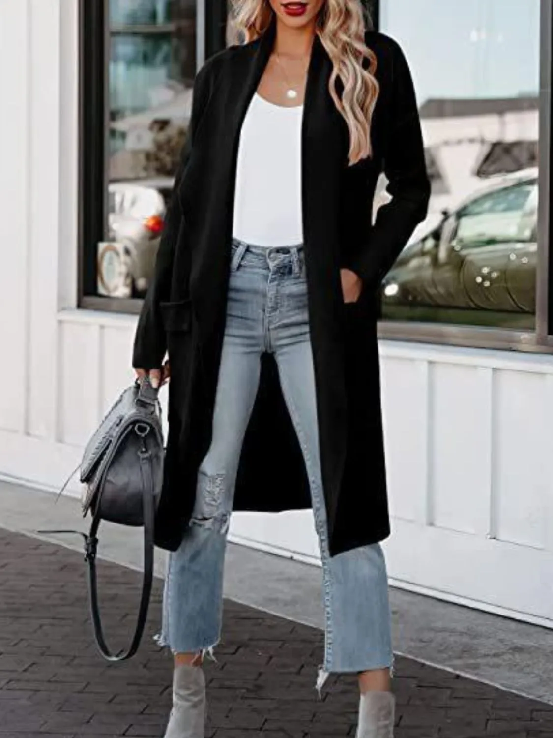 Open Front Dropped Shoulder Cardigan