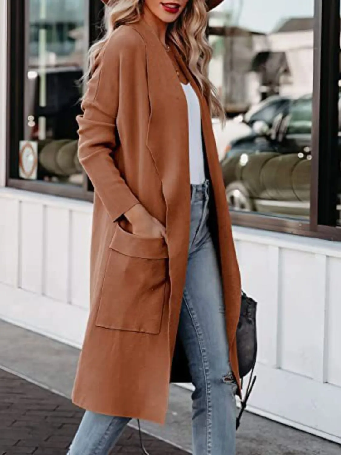 Open Front Dropped Shoulder Cardigan