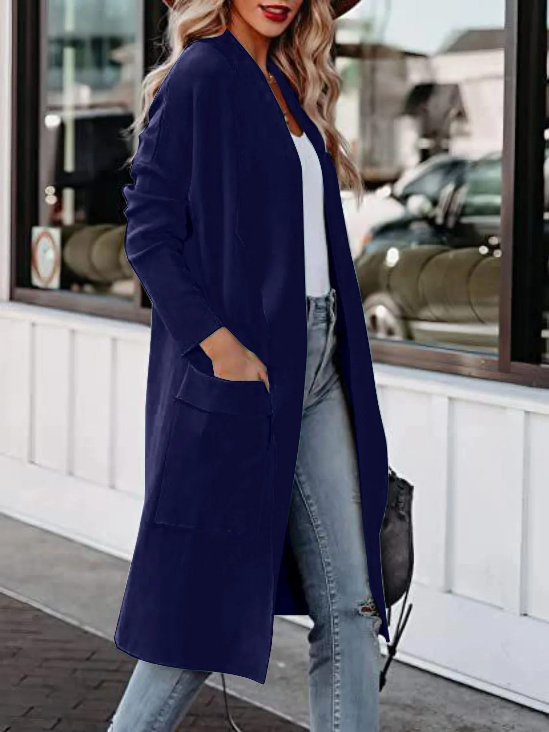 Open Front Dropped Shoulder Cardigan