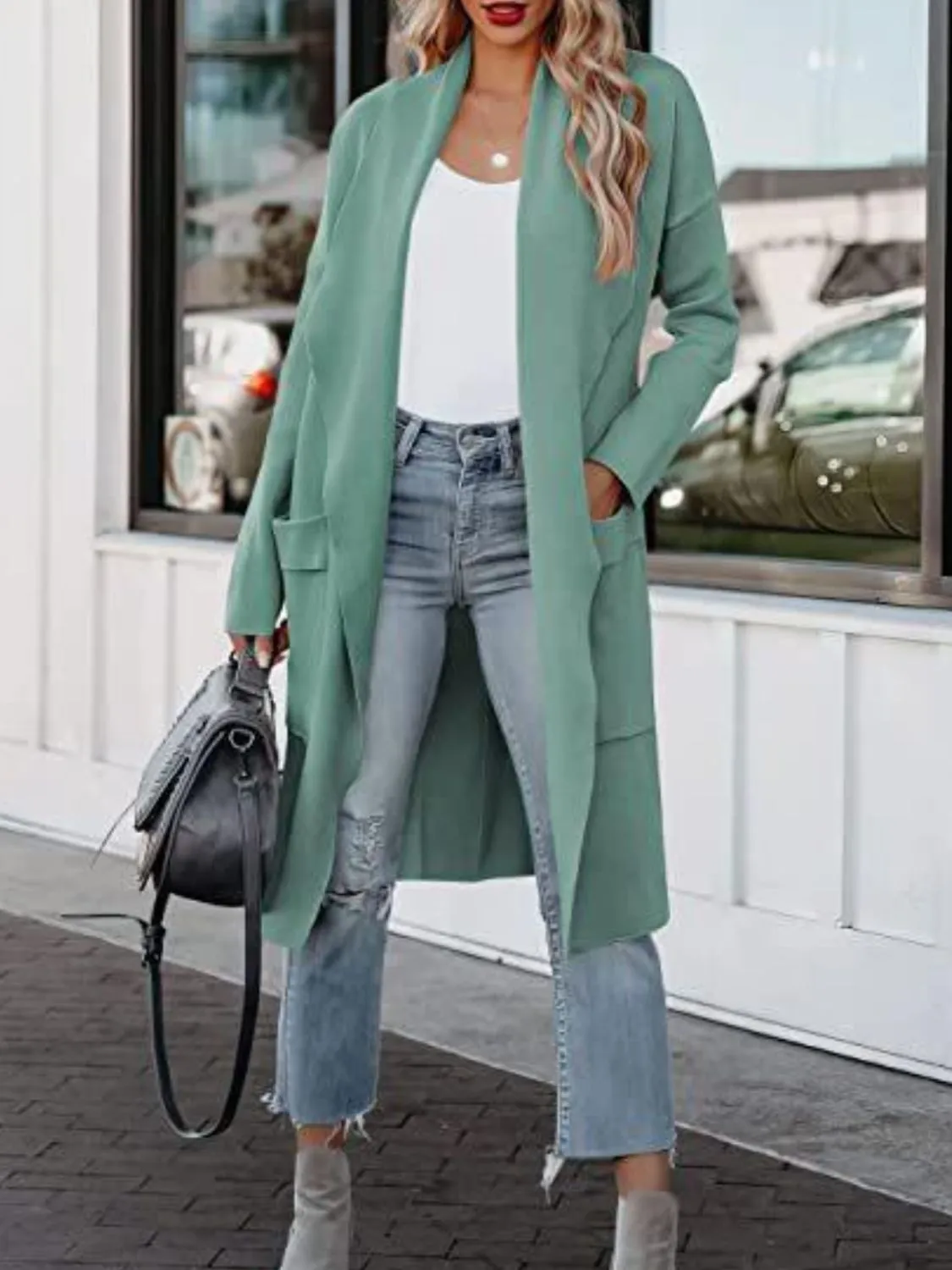 Open Front Dropped Shoulder Cardigan