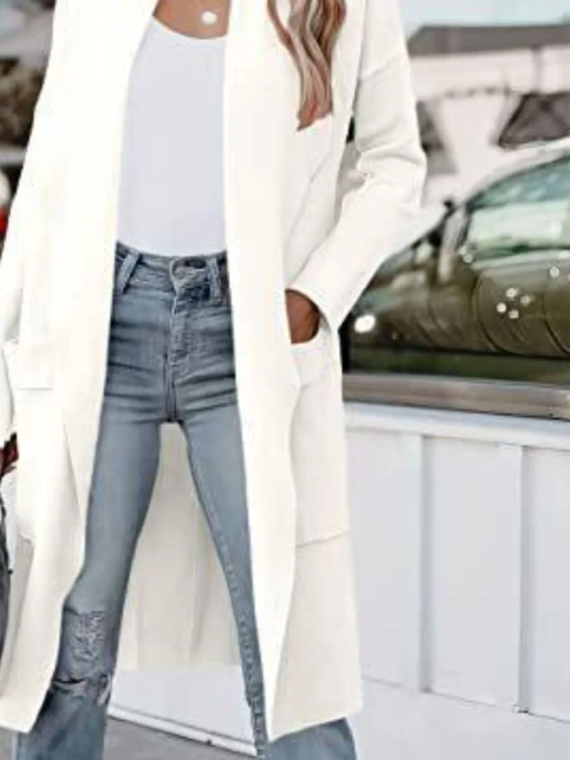 Open Front Dropped Shoulder Cardigan