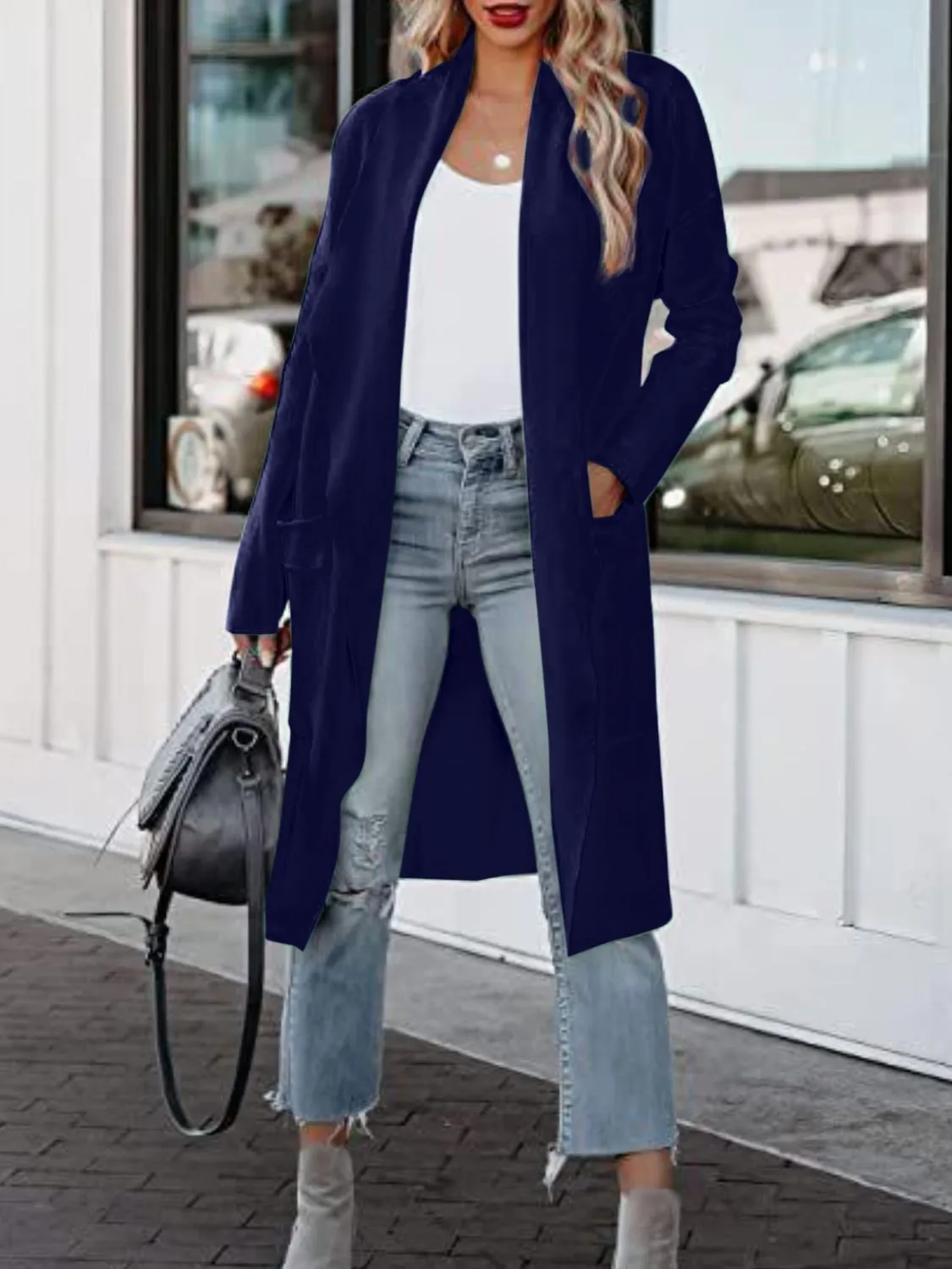 Open Front Dropped Shoulder Cardigan