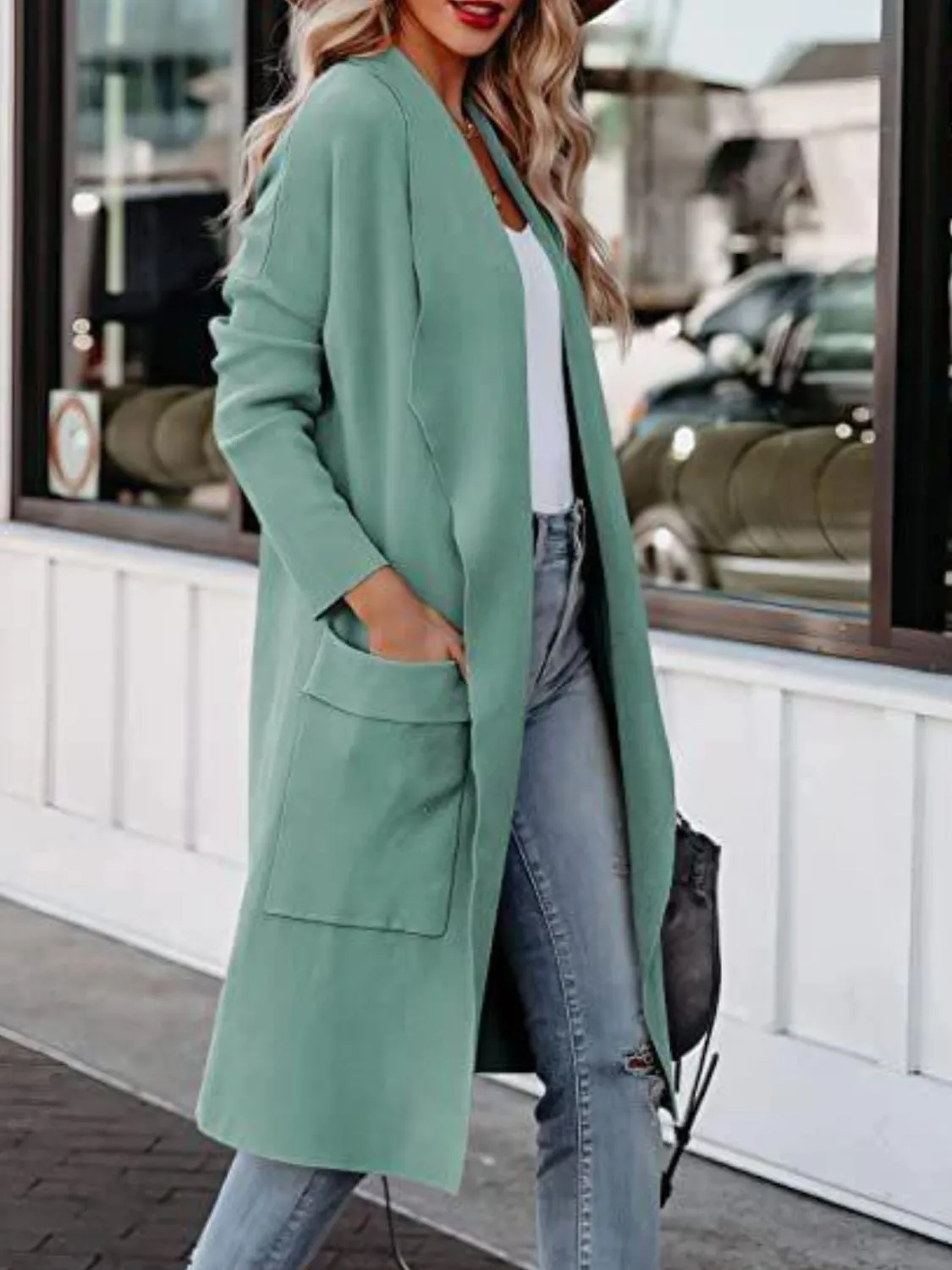 Open Front Dropped Shoulder Cardigan